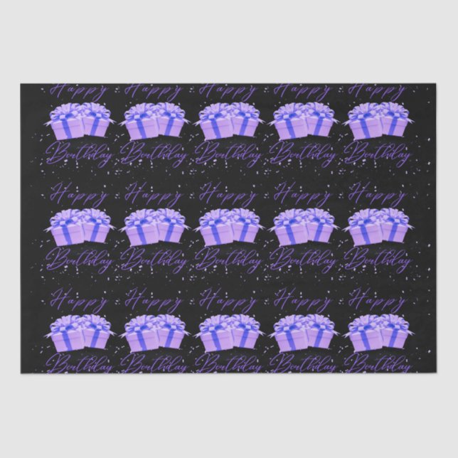 Mousseline Joyeux Anniversaire Plutôt Violet Papier Tissu (Recto)