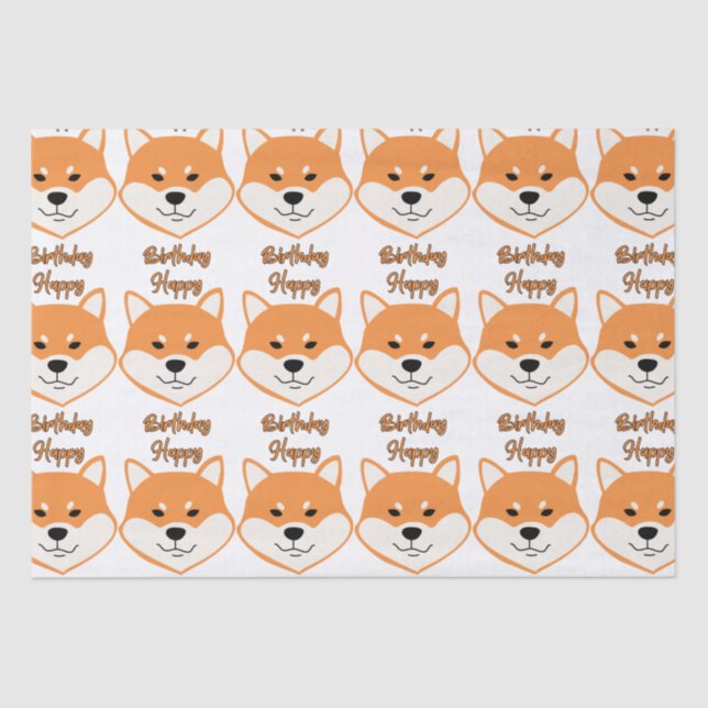 Mousseline Joyeux Anniversaire Shiba Inu Tissue Papier origin (Recto)