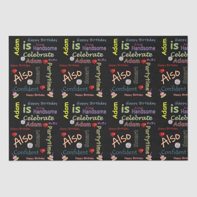 Mousseline Joyeux Anniversaire Tissu Papier Adam (Recto)