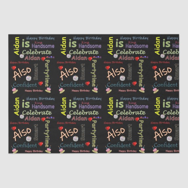 Mousseline Joyeux Anniversaire Tissu Papier Aidan (Recto)