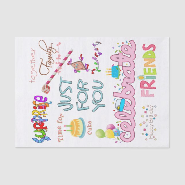 Mousseline Joyeux Anniversaire Tissu Papier Amis FamilleSurpr (Recto)