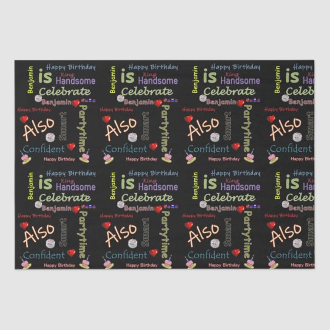 Mousseline Joyeux Anniversaire Tissu Papier Benjamin (Recto)