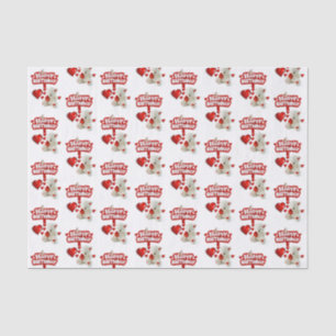 Mousseline Joyeux Anniversaire Tissu Papier blanc Teddy Ours