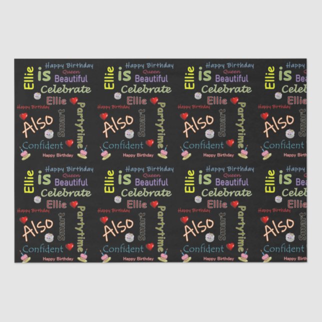 Mousseline Joyeux Anniversaire Tissu Papier Ellie (Recto)