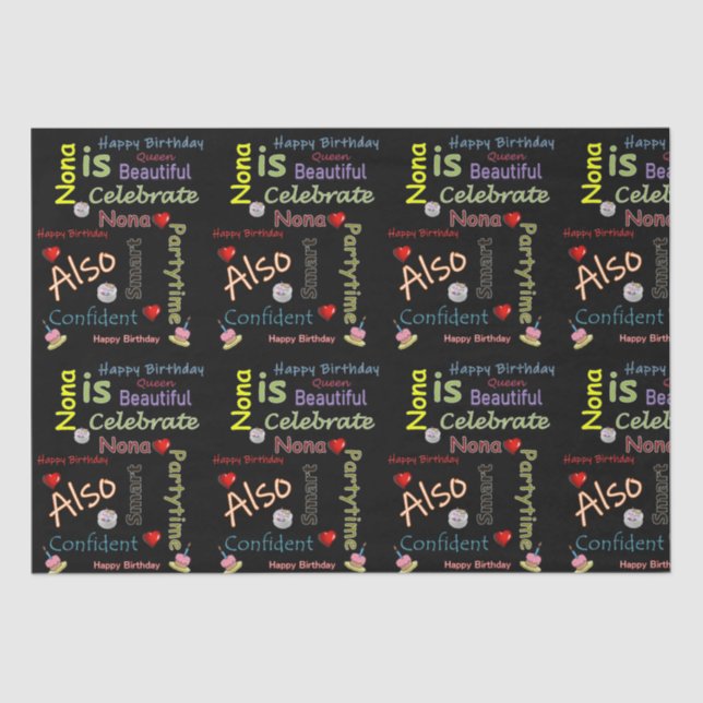 Mousseline Joyeux Anniversaire Tissu Papier Nona (Recto)