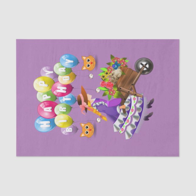 Mousseline Joyeux Anniversaire Tissu Papier Victorien (Recto)