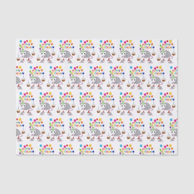Mousseline Joyeux Anniversaire Tissue Papier Possum (Recto)