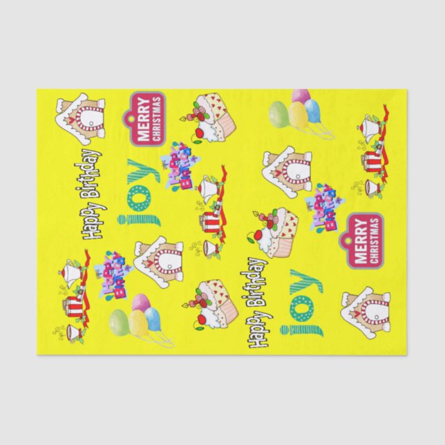 Mousseline Joyeux Noël Joyeux Anniversaire Tissu Papier (Recto)