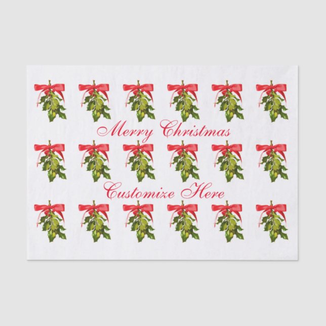 Mousseline Joyeux Noël mistletoe Papier Tissu (Recto)