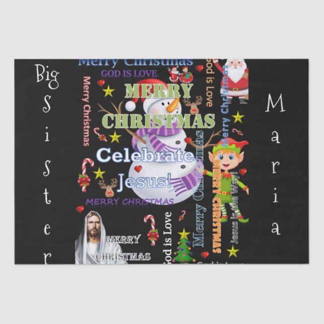 Mousseline Joyeux Noël Soeur Tissu Papier Jesus Père Noël (Recto)