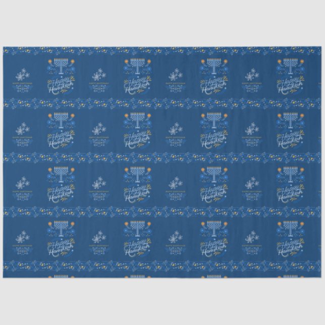Mousseline Joyeux papier de tissu Hanoukka pour cadeaux (Recto)