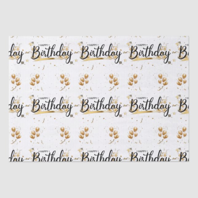 Mousseline Joyeux papier de tissus or d'anniversaire (Recto)