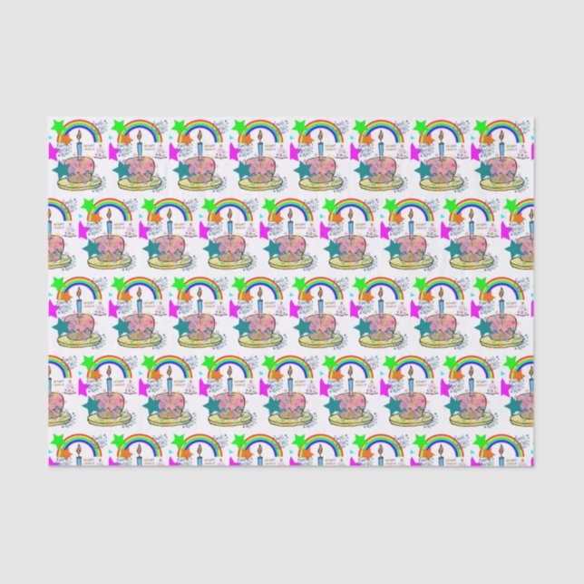 Mousseline Joyeux papier Tissu Anniversaire Arc en ciel (Recto)