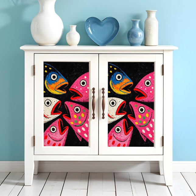 Mousseline Kitschy Fish Art Tissu ou papier découpage (This is a mockup, your design may appear larger/smaller depending on size of decoupage piece.)