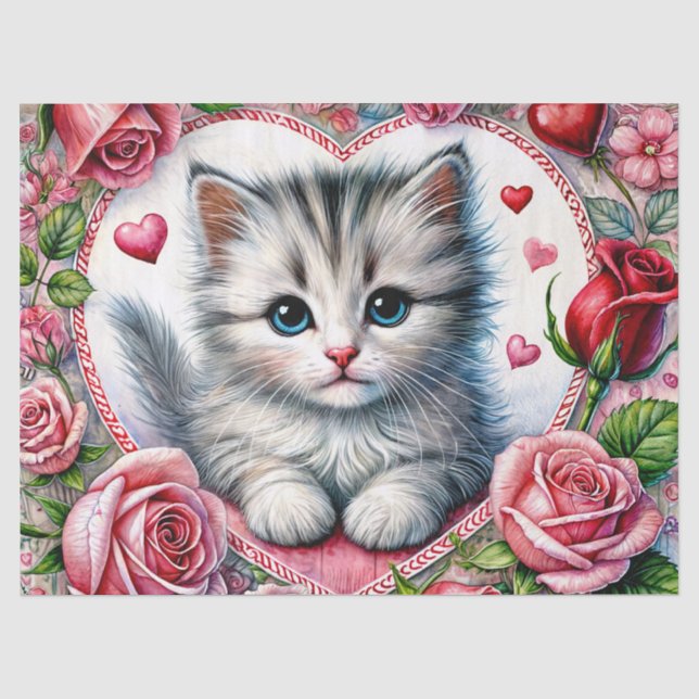 Mousseline Kitty de la Saint-Valentin avec papier tissue à ro (Recto)