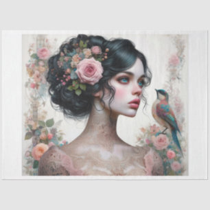 Mousseline La Dame des Roses Découpage Tissu Papier