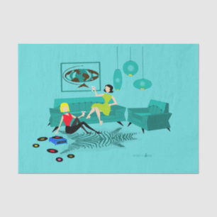 Mousseline La nuit de la fille rétro dans le papier de tissus