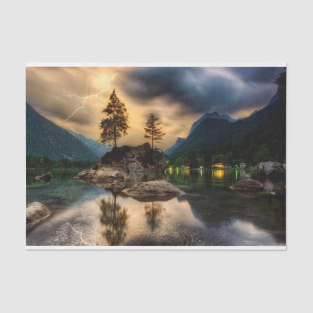 Mousseline Lac Sunset Mountains 2 Déchoupage papier de tissu (Recto)