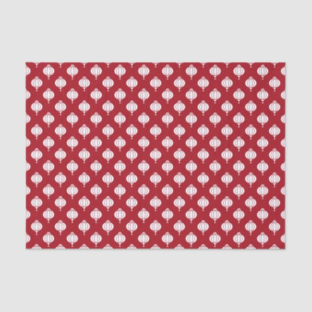 Mousseline lanternes de papier blanc rouge motif oriental (Recto)