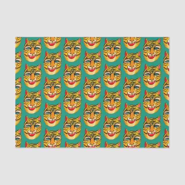 Mousseline Laugher Tiger Aquarelle Motif Tissu Papier (Recto)