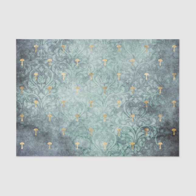 Mousseline Laver bleu avec des champignons d'or Papier décolp (Recto)