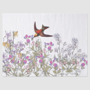 Mousseline Le pois doux d'oiseau de colibri fleurit le papier