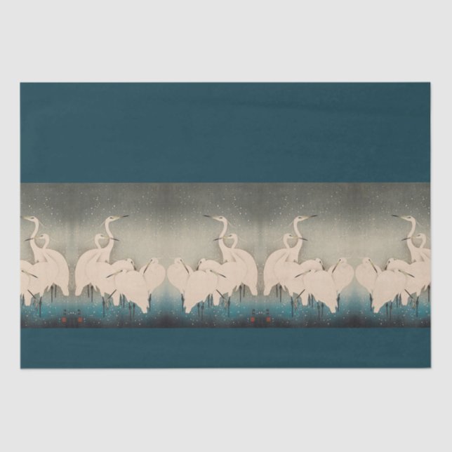 Mousseline Les aigrettes japonaises dans le papier de tissus  (Recto)