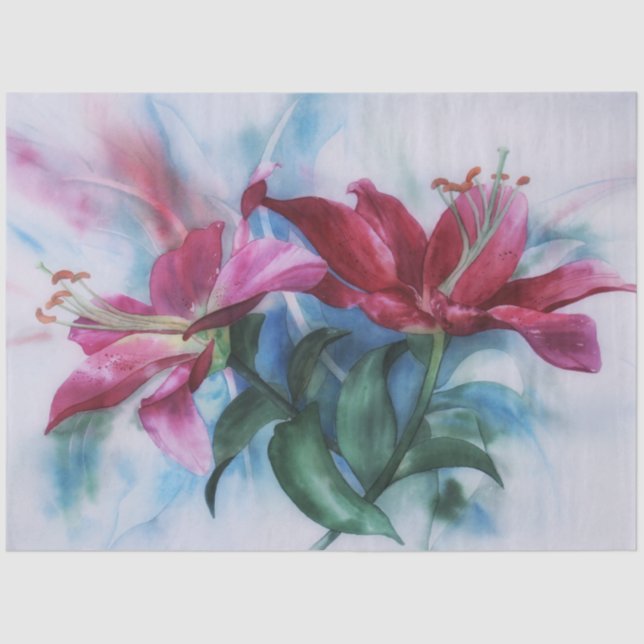 Mousseline Lily Lilies Aquarelle Art Découpage Papier Tissu (Recto)