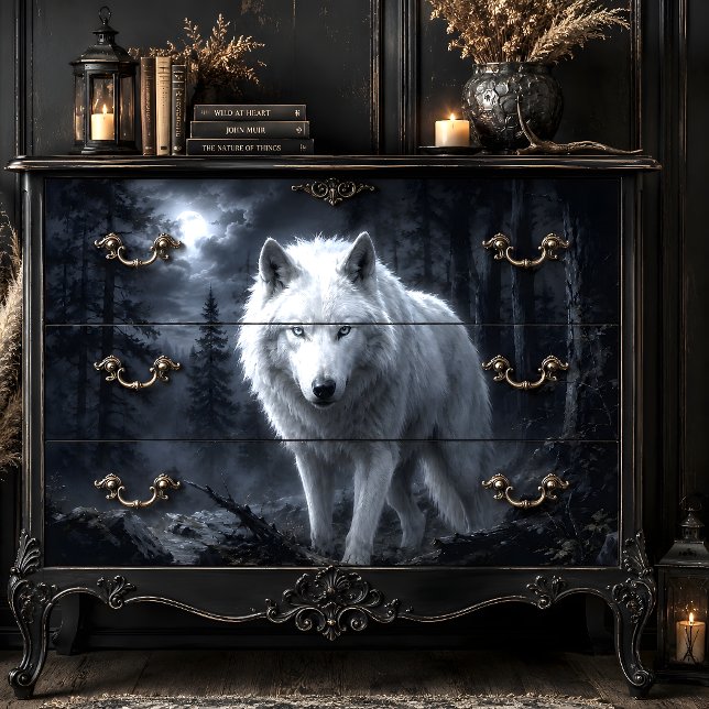 Mousseline Loup d'hiver en forêt enneigée Papier découpage |  (Winter Wolf in Snowy Forest Decoupage Paper | Rust)
