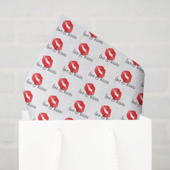 Mousseline Love & Kisses Red LIps Tissu Papier (Sac cadeau)