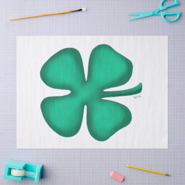 Mousseline Lucky 4 Leaf Irlandais Clover papier de tissu blan (Artisanat)