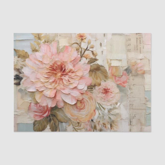 Mousseline Magnifique collage avec fleurs peintes sur papier  (Recto)
