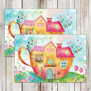 MOUSSELINE MAISON DE TASSE À THÉ WHIMSICAL PAPIER TISSU DÉCOU