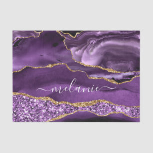 Mousseline Marbre d'or pourpre Nom personnalisé Papier de tis
