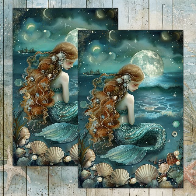 MOUSSELINE MERMAID BY MOONLIGHT DECOUPAPAGE TISSUE PAPIER (MERMAID BY MOONLIGHT DECOUPAGE TISSUE PAPER)