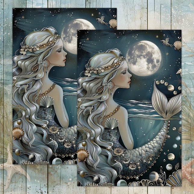 MOUSSELINE MERMAID BY MOONLIGHT DECOUPAPAGE TISSUE PAPIER (MERMAID BY MOONLIGHT DECOUPAGE TISSUE PAPER)