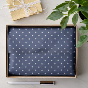Mousseline Micro Stars Blanc - Papier Tissu Bleu Marine
