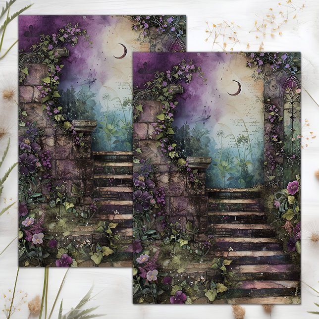 MOUSSELINE MINUIT LUNE JARDIN DÉCOUPAGE TISSUE PAPIER (MIDNIGHT MOON GARDEN DECOUPAGE TISSUE PAPER)