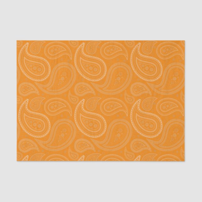Mousseline Motif White Paisley sur le papier de tissus orange (Recto)