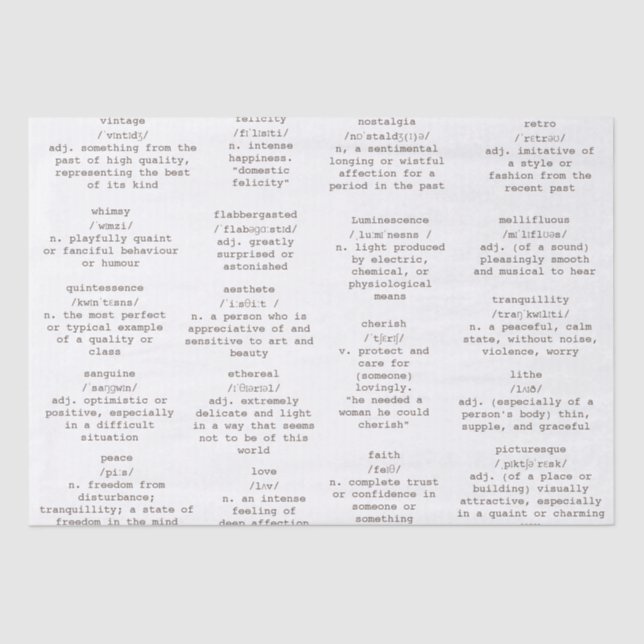 Mousseline Mots de machine à écrire du dictionnaire Papier an (Recto)