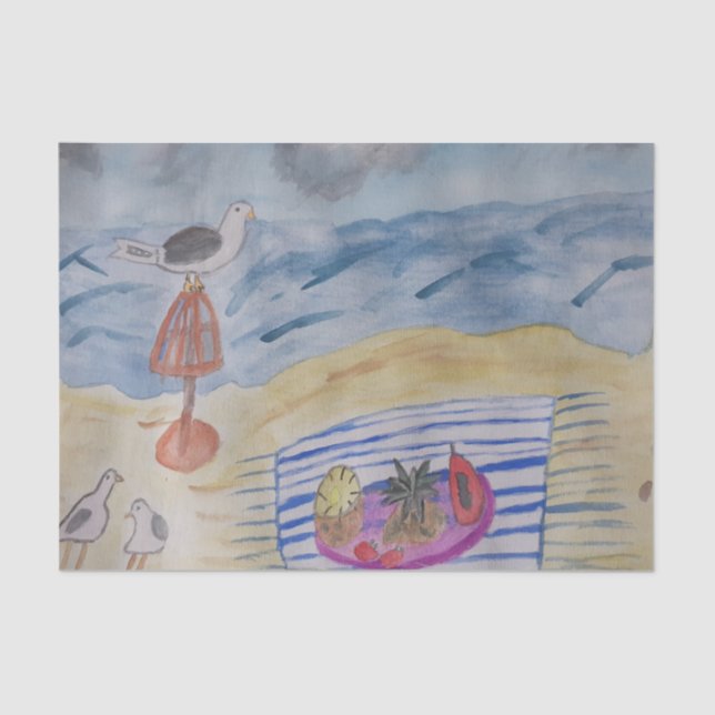 Mousseline Mouettes sur le papier tissu de la plage (Recto)