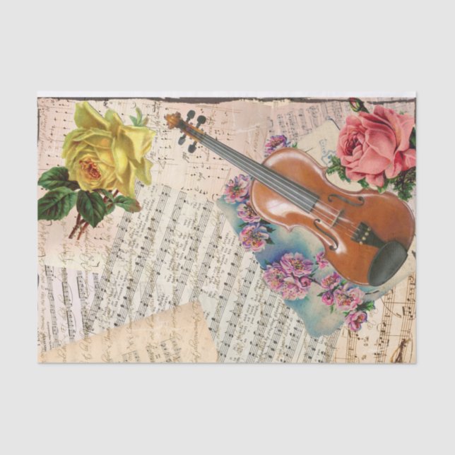 Mousseline Musique et fleurs victoriennes Tissu Papier (Recto)
