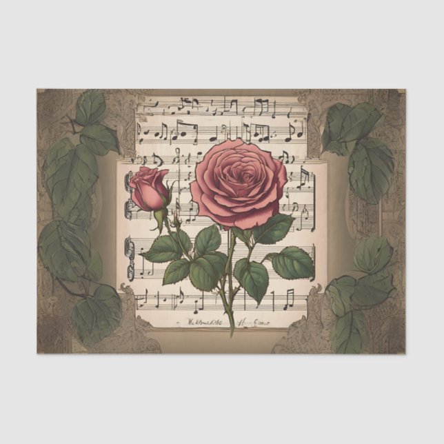 Mousseline Musique et papier de découpage Rose (Recto)