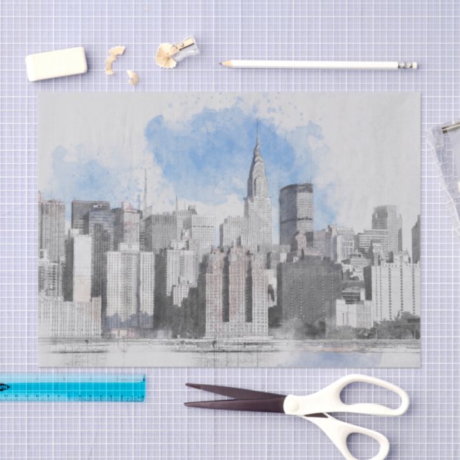 Mousseline New York City Manhattan Skyline Tissu Papier papie (Artisanat)