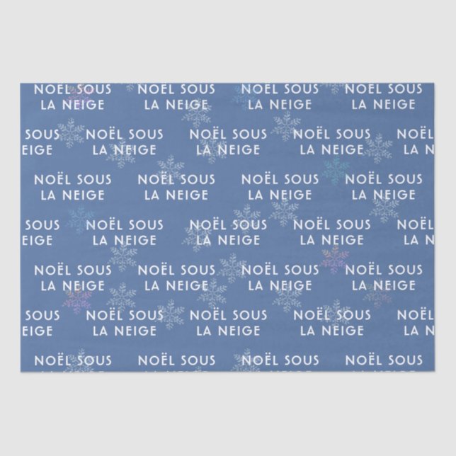 Mousseline Noël blanc en français Tissu Papier bleu profond (Recto)