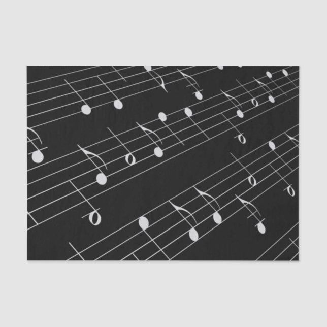 Mousseline Notes de musique blanche sur papier de tissus noir (Recto)