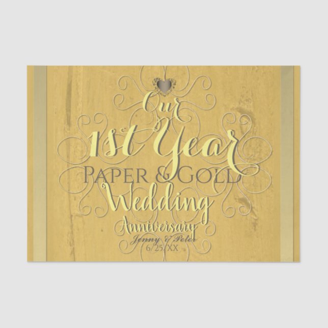 Mousseline "Notre 1ère année Papier et (Faux) Mariage d'or An (Recto)