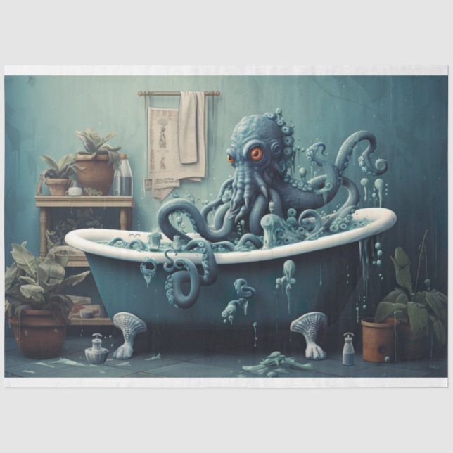 Mousseline Octopus dans la baignoire 3 papier découpage (Recto)