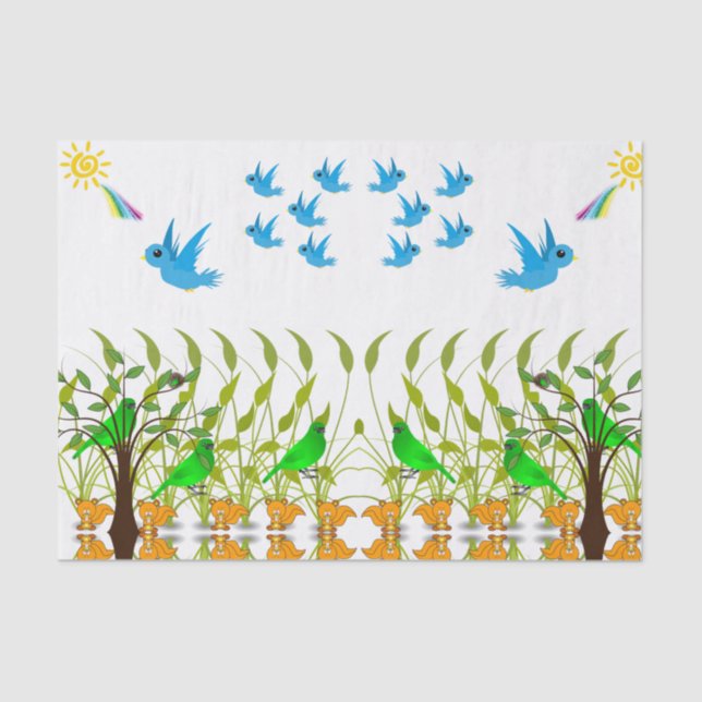 Mousseline Oiseaux de papier de tissu décoratif (Recto)