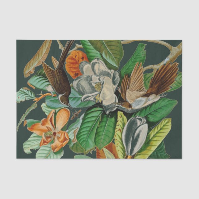 Mousseline Oiseaux floraux Dramatique Découpage Papier de tis (Recto)